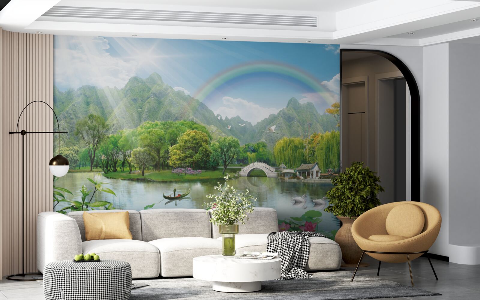 Fototapeten Die faszinierende Landschaft der Natur und der Regenbogen