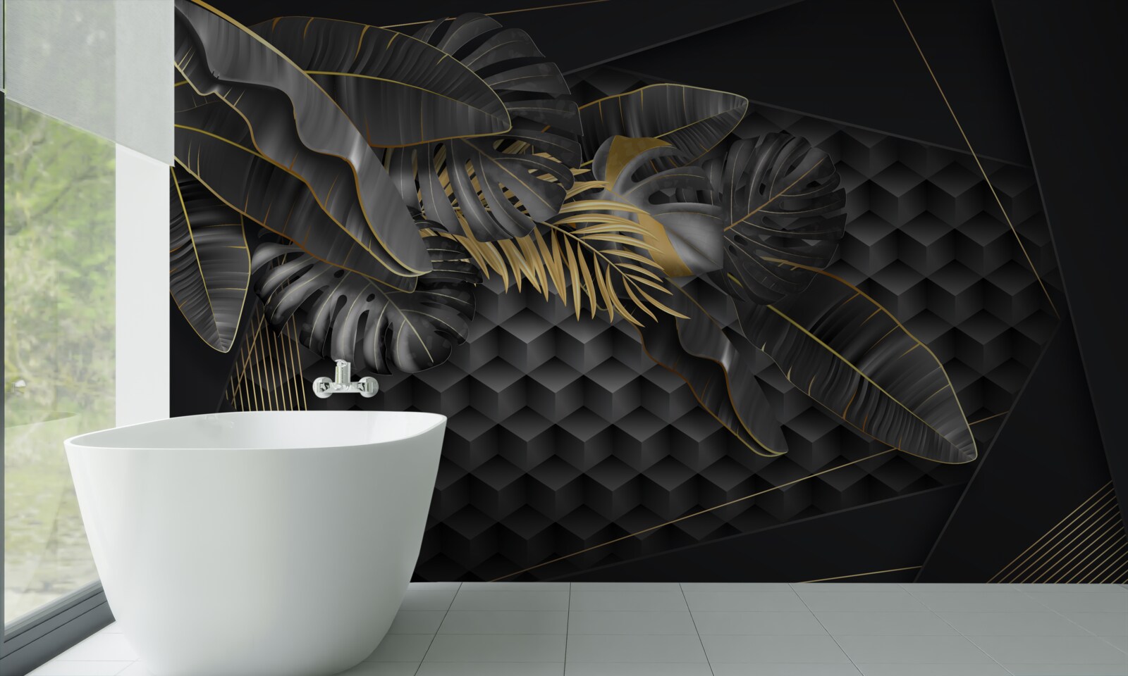 Fototapeten Schwarze Federn mit Textur und goldener Division