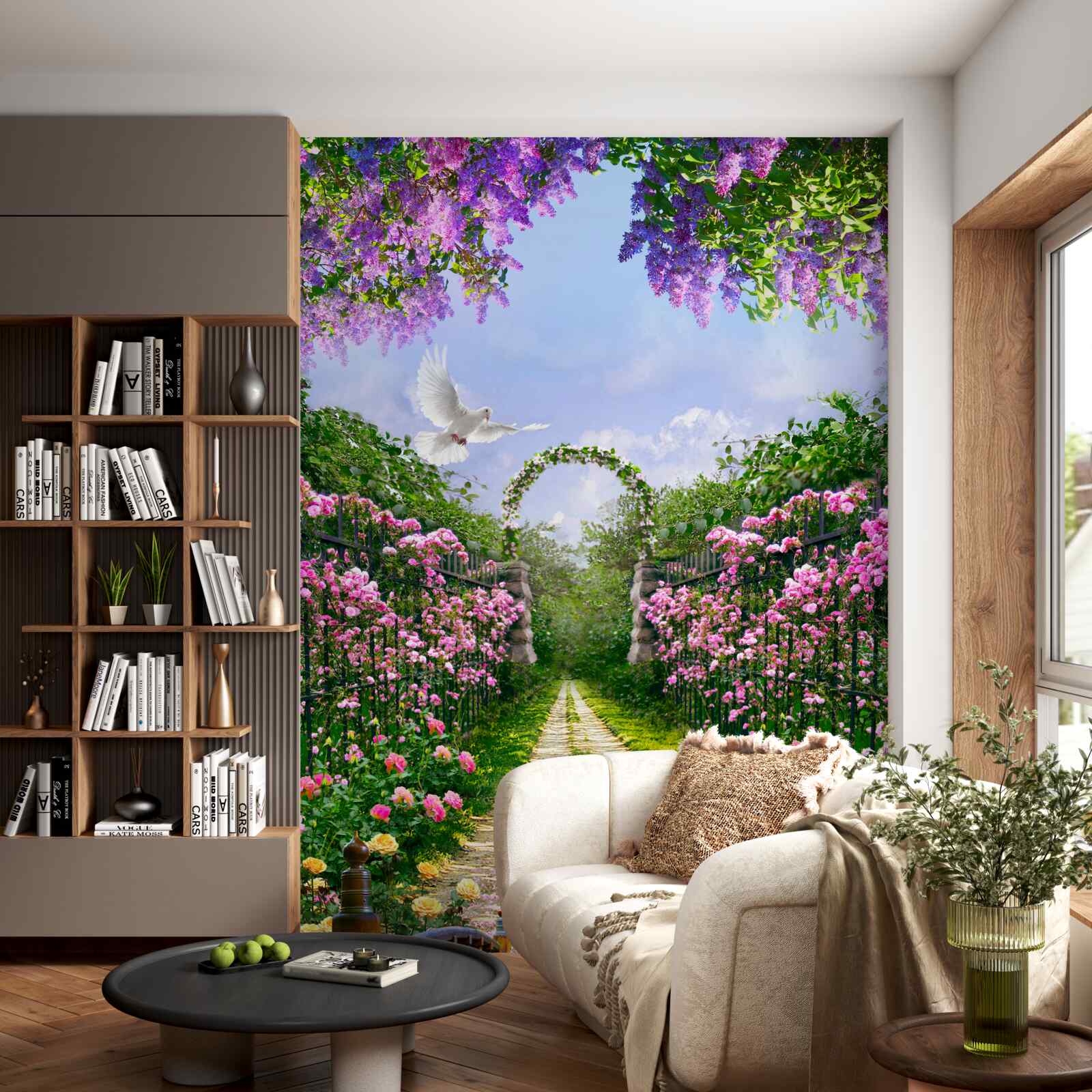 Fototapeten Die Brücke umgeben von Sommerblumen auf der Avenue
