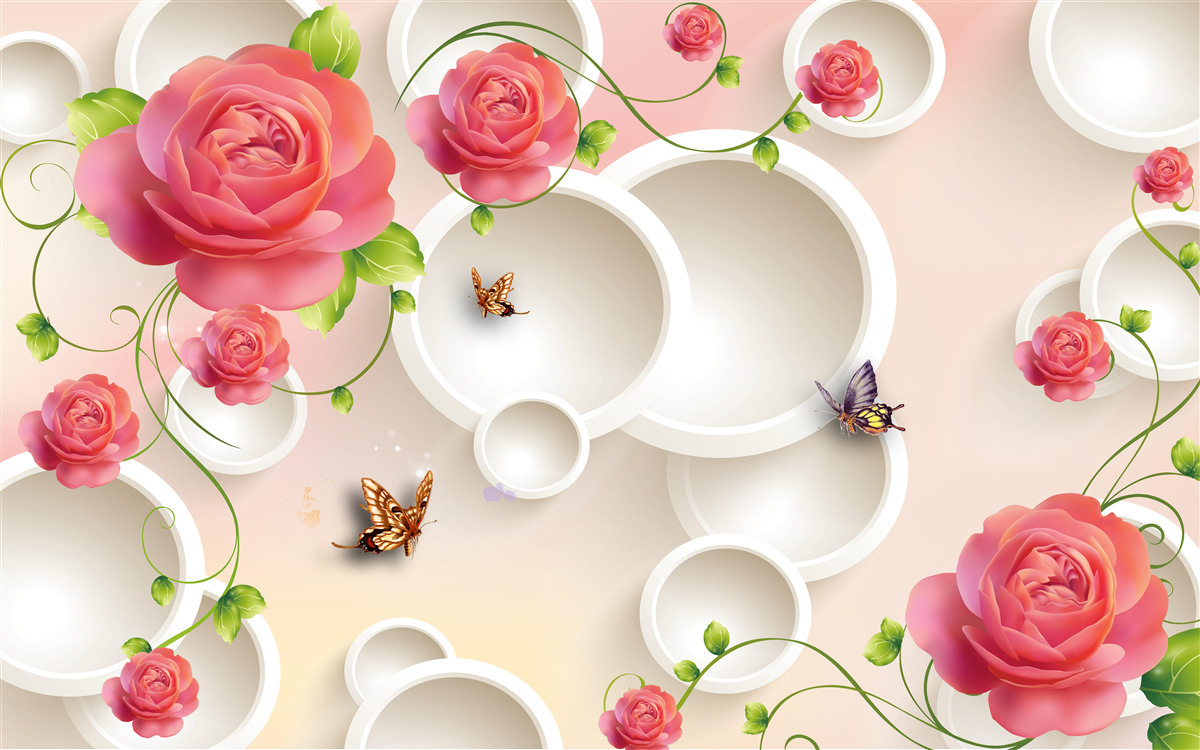 Fototapeten Rose und weiße Kreise scharlachrote Blüten