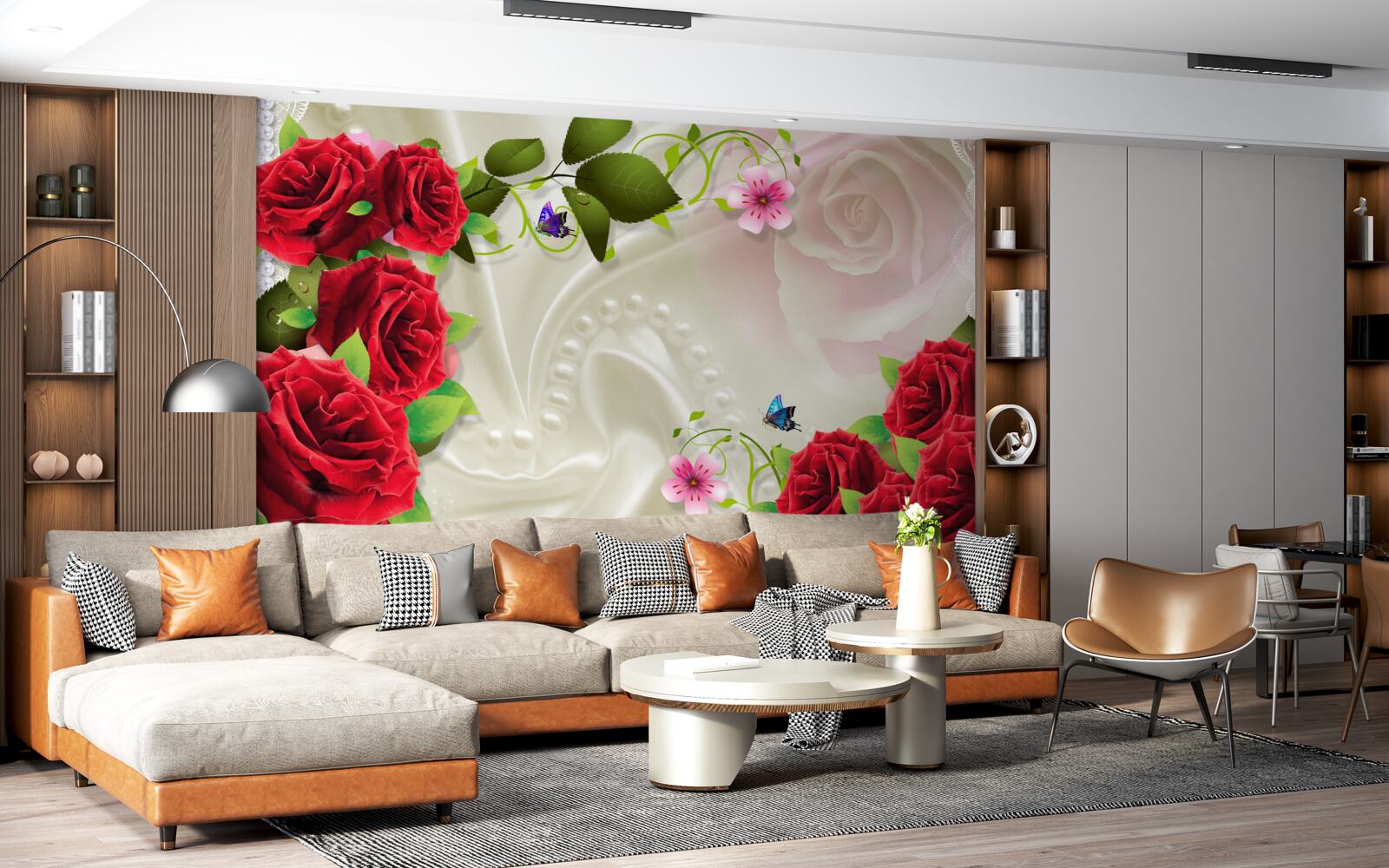 Fototapeten Eine Reihe von Steinen und roten Rosen