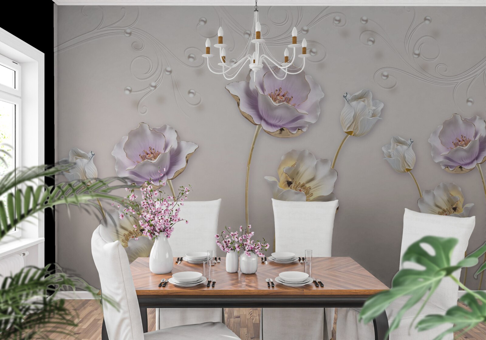 Fototapeten Weißer und blauer Lotus mit einer anmutigen Form