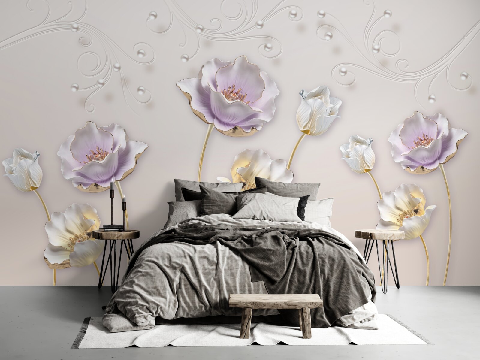 Fototapeten Weißer und blauer Lotus mit einer anmutigen Form