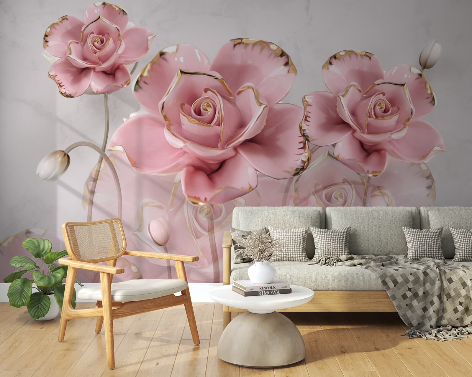 Fototapeten Der zarte Hintergrund ist mit rosa Rosen dekoriert