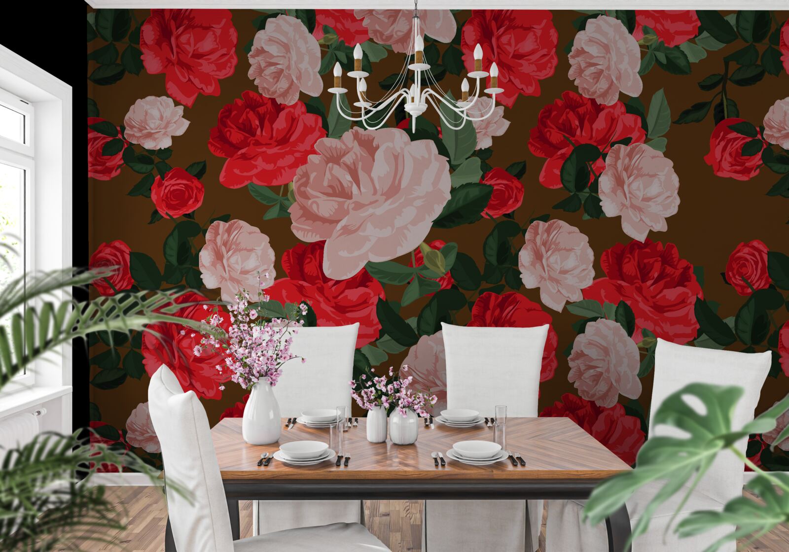 Fototapeten Rosenrot und rosa Blumen