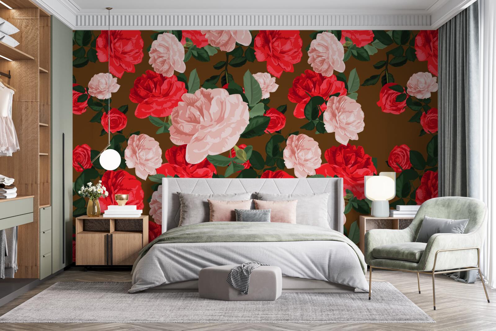 Fototapeten Rosenrot und rosa Blumen