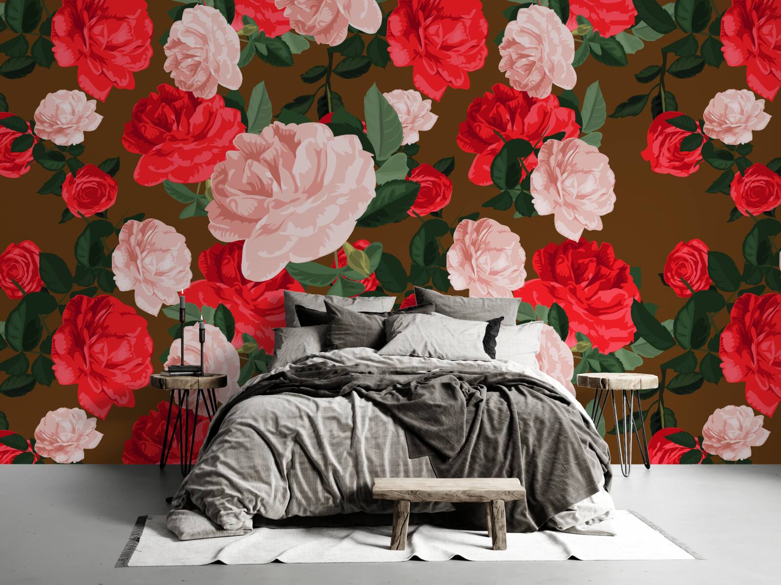 Fototapeten Rosenrot und rosa Blumen