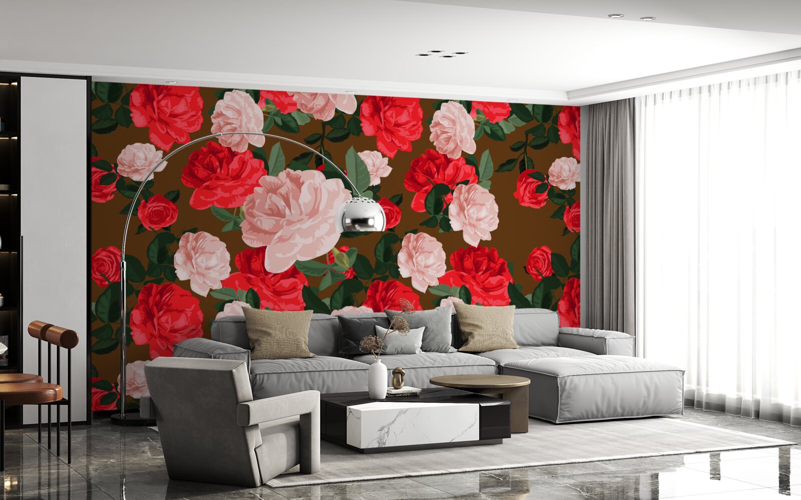Fototapeten Rosenrot und rosa Blumen