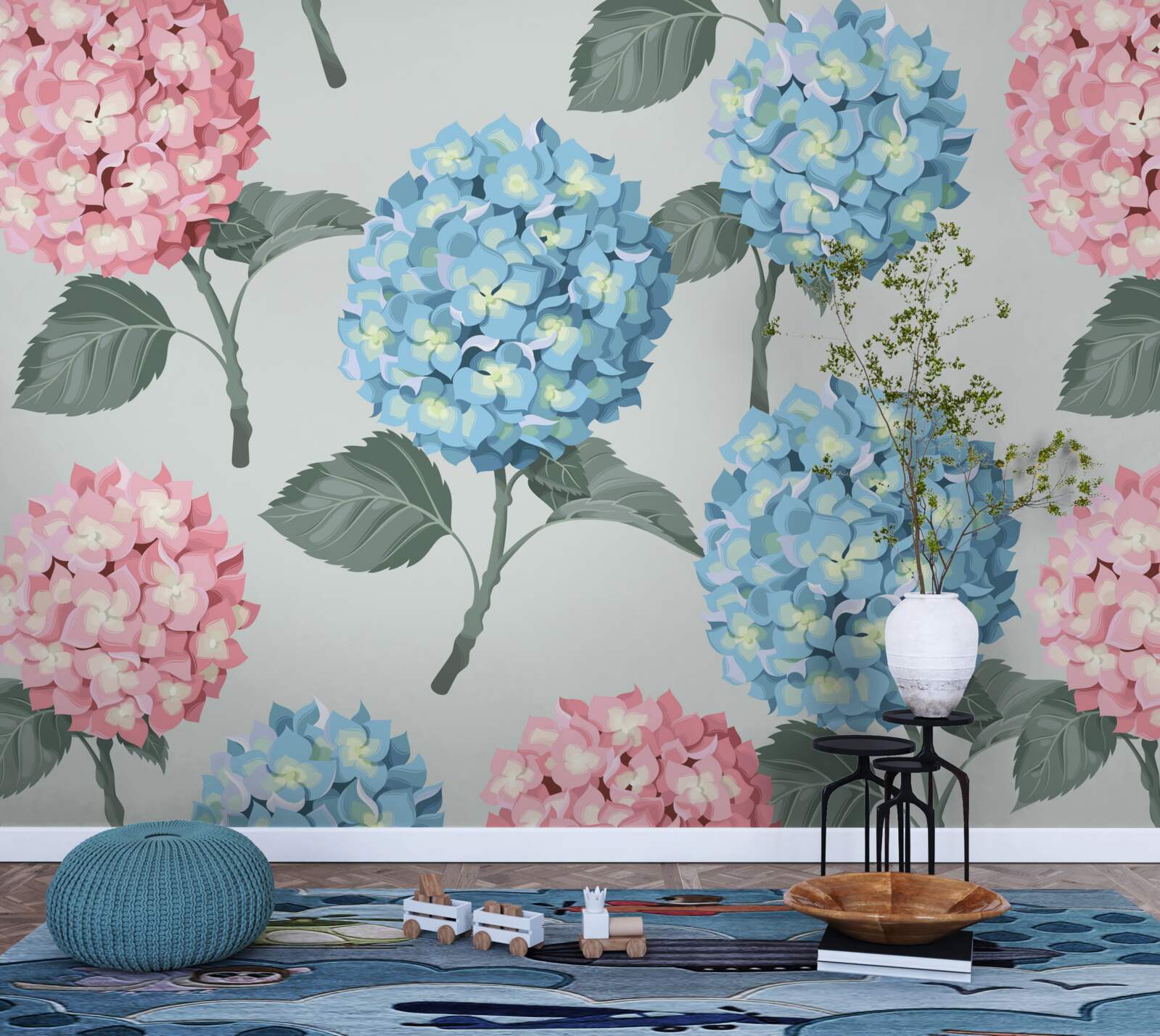 Fototapeten Rosa und blaue Hortensien