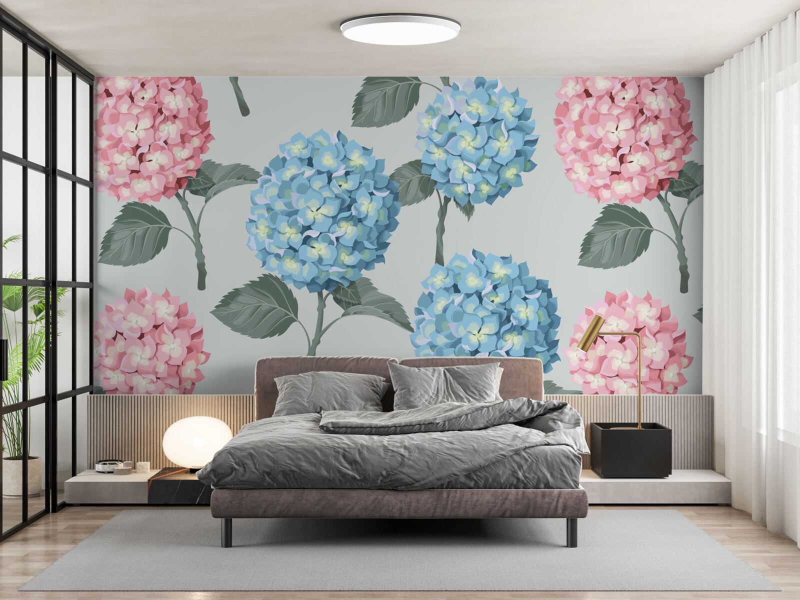 Fototapeten Rosa und blaue Hortensien