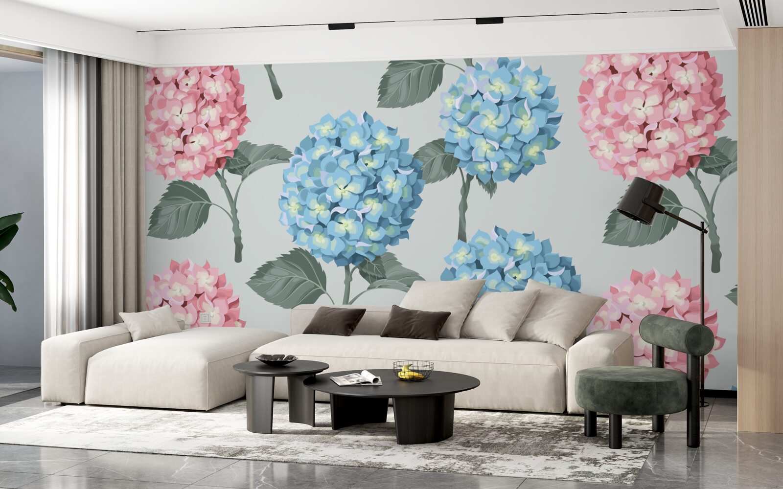 Fototapeten Rosa und blaue Hortensien