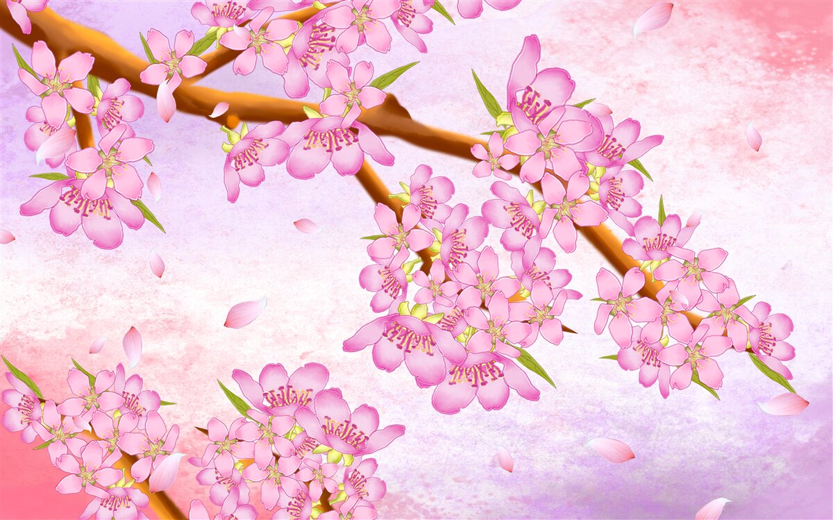 Fototapeten Schöne rosa Knospen blühen auf den Zweigen