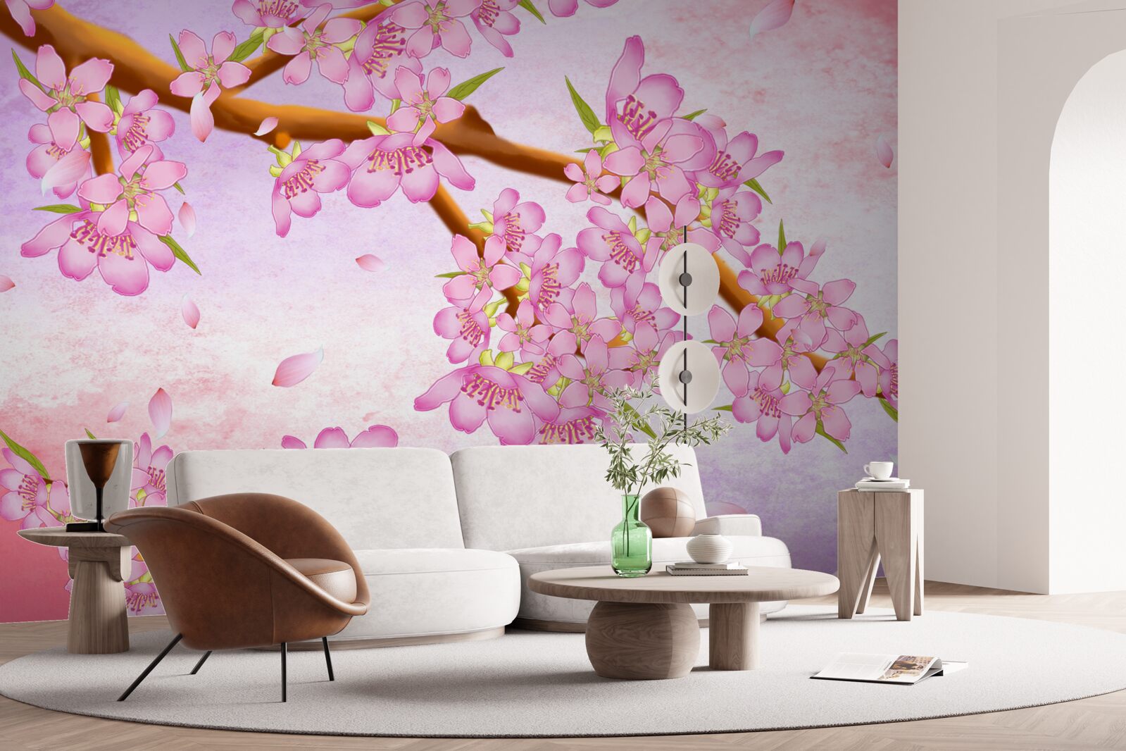 Fototapeten Schöne rosa Knospen blühen auf den Zweigen