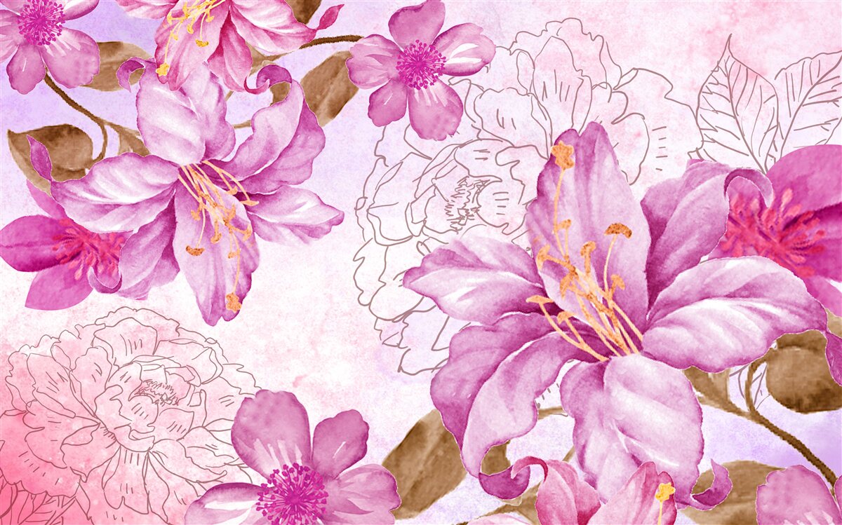 Fototapeten Eleganz von Blumen in einem abstrakten Wort