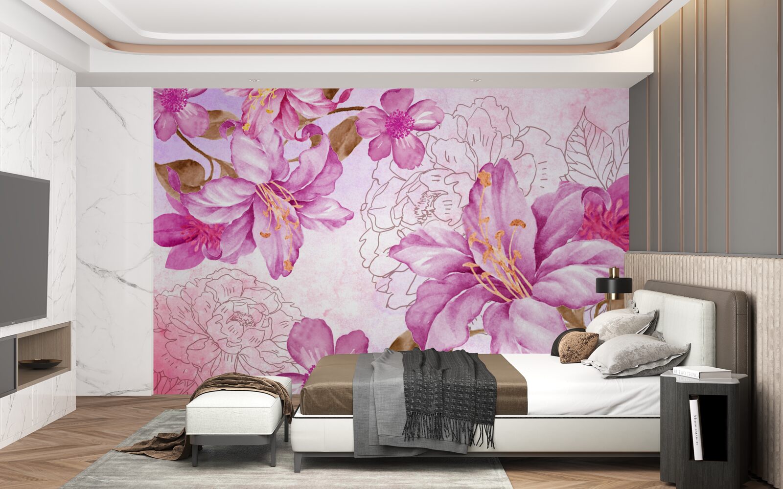 Fototapeten Eleganz von Blumen in einem abstrakten Wort