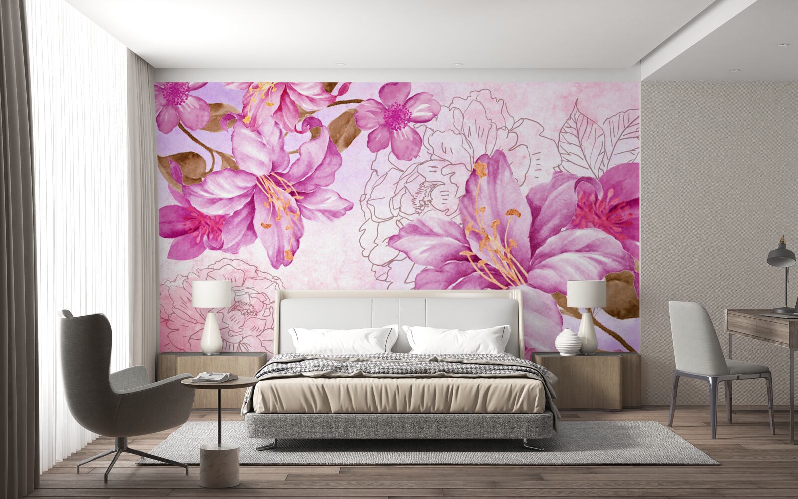 Fototapeten Eleganz von Blumen in einem abstrakten Wort