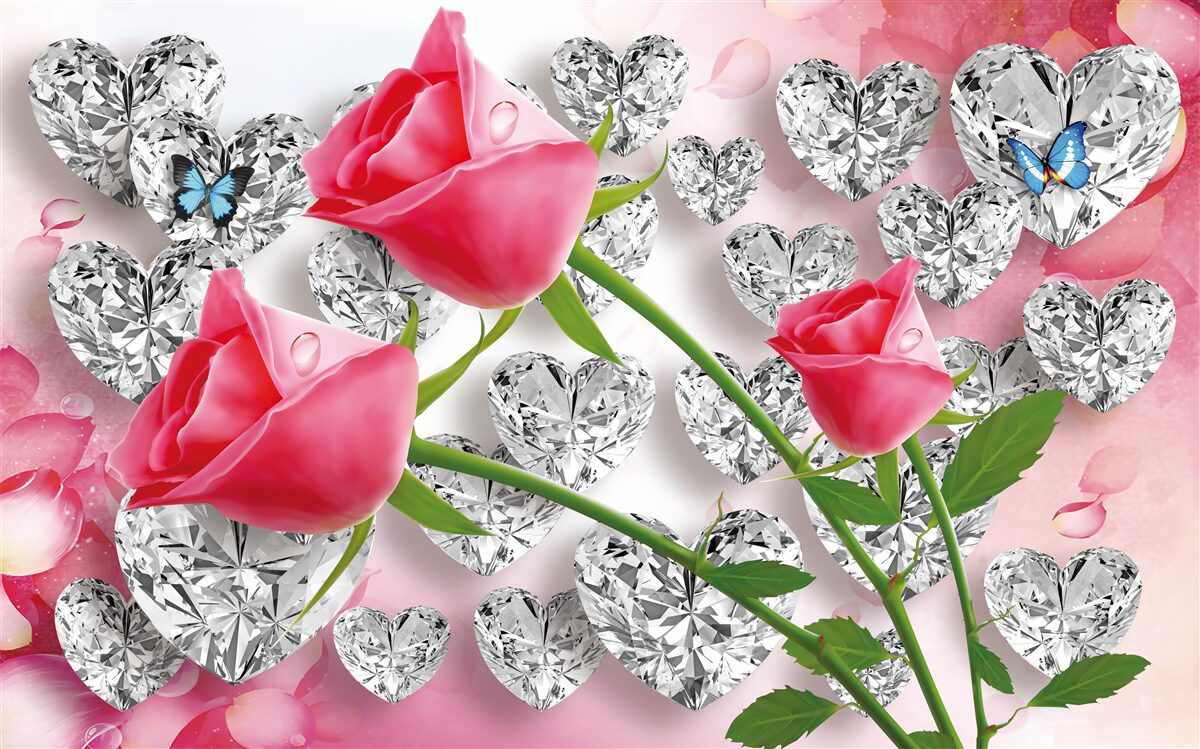 Fototapeten Diamanten und rote Rosen