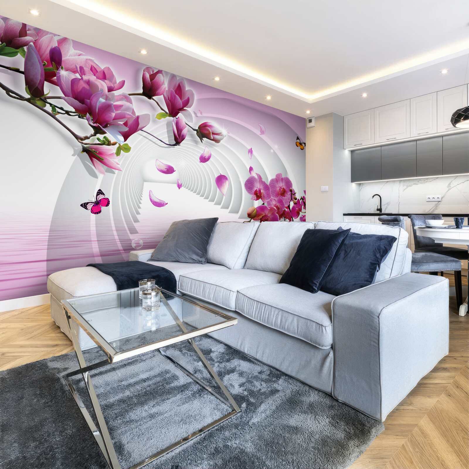 Fototapeten Orchideenzweige in lila und roten Farben