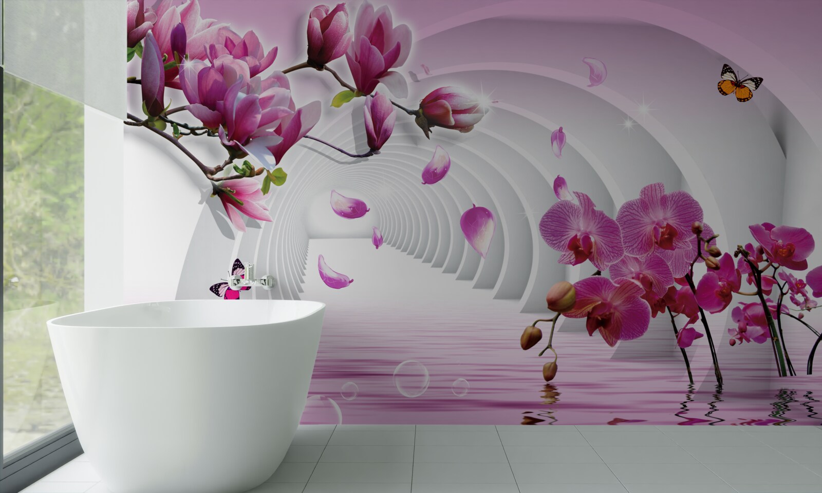 Fototapeten Orchideenzweige in lila und roten Farben