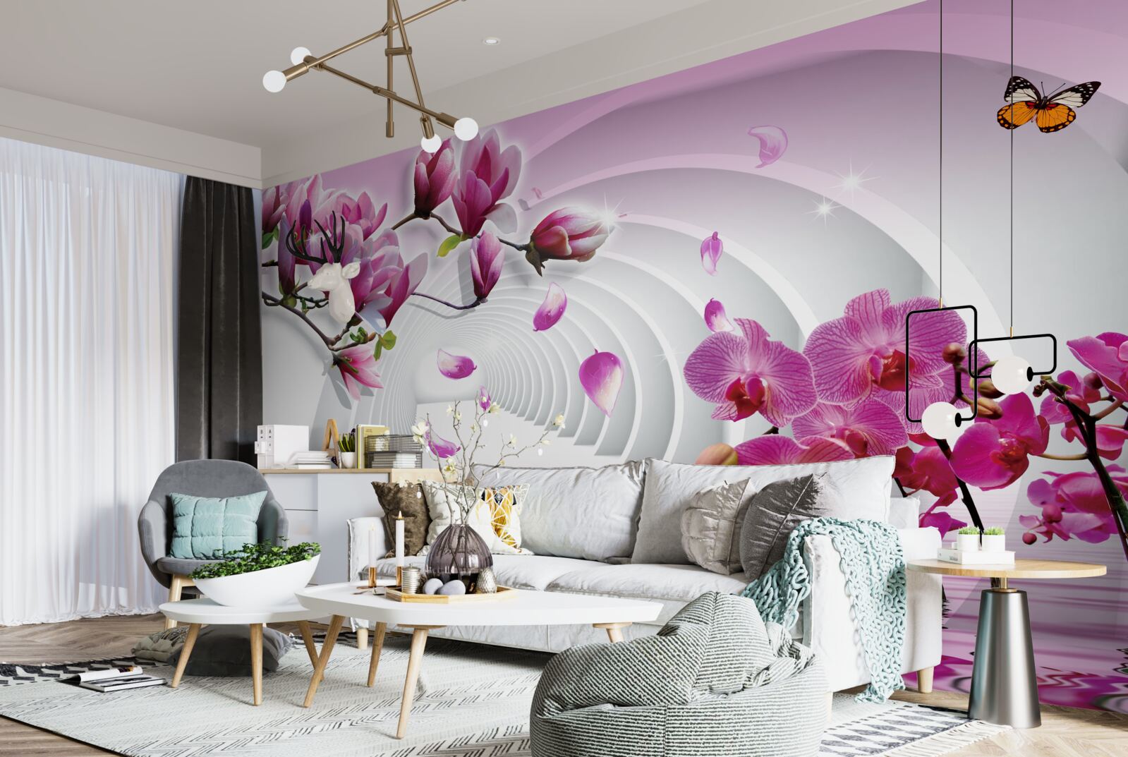 Fototapeten Orchideenzweige in lila und roten Farben