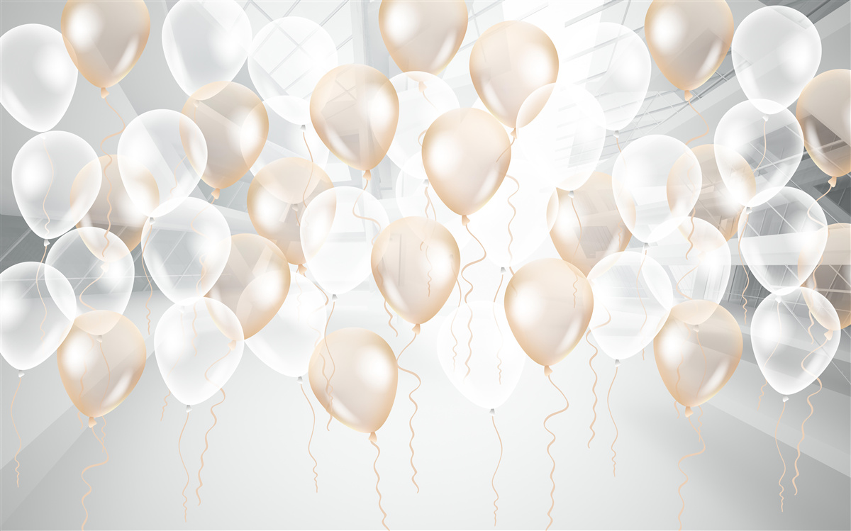 Fototapeten Weiß- und Goldballons
