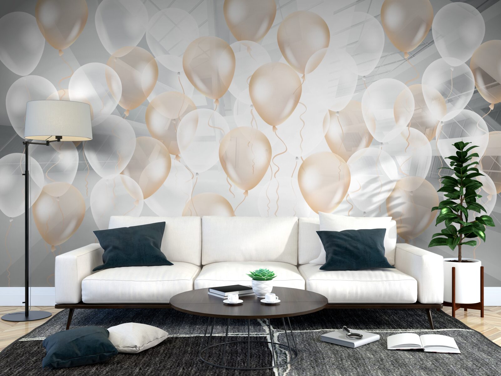 Fototapeten Weiß- und Goldballons