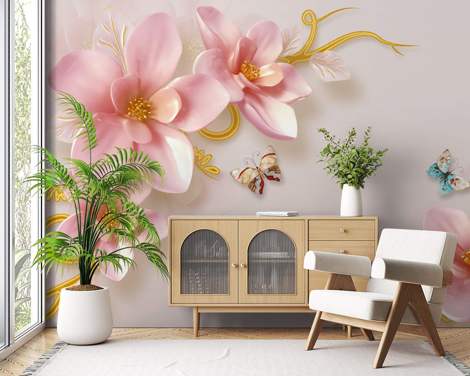 Fototapeten Attraktive Blumen aus rosa Porzellan