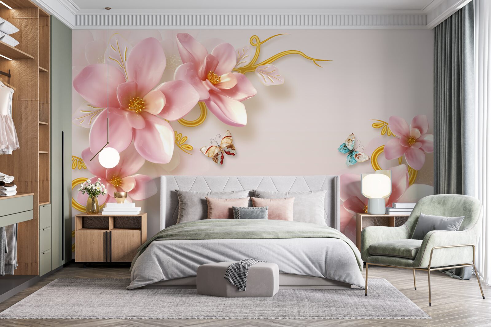Fototapeten Attraktive Blumen aus rosa Porzellan