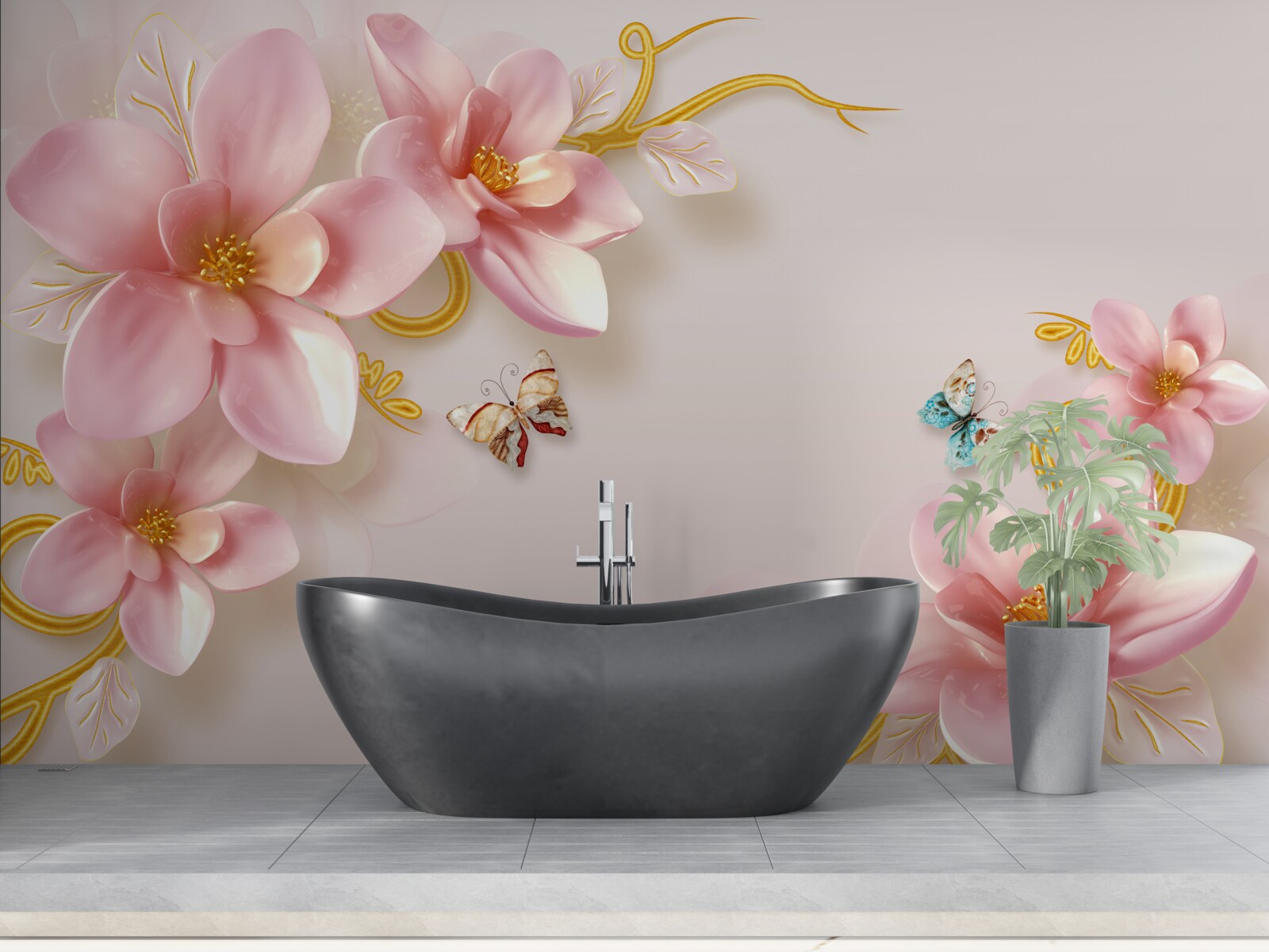 Fototapeten Attraktive Blumen aus rosa Porzellan