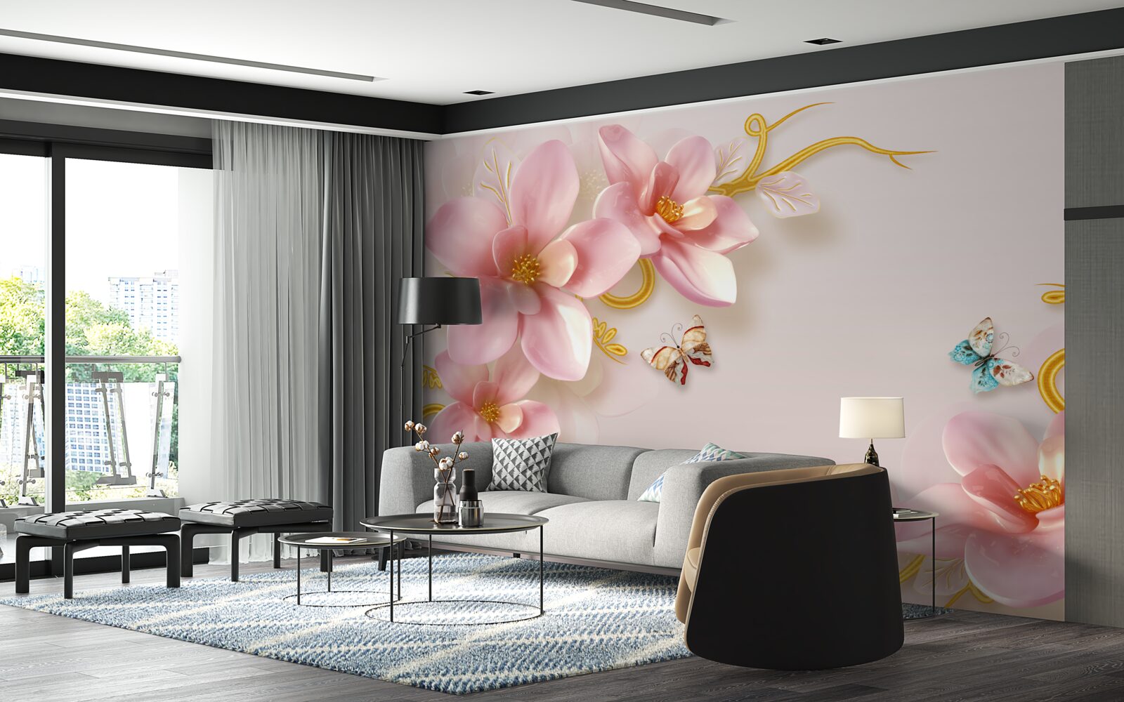 Fototapeten Attraktive Blumen aus rosa Porzellan