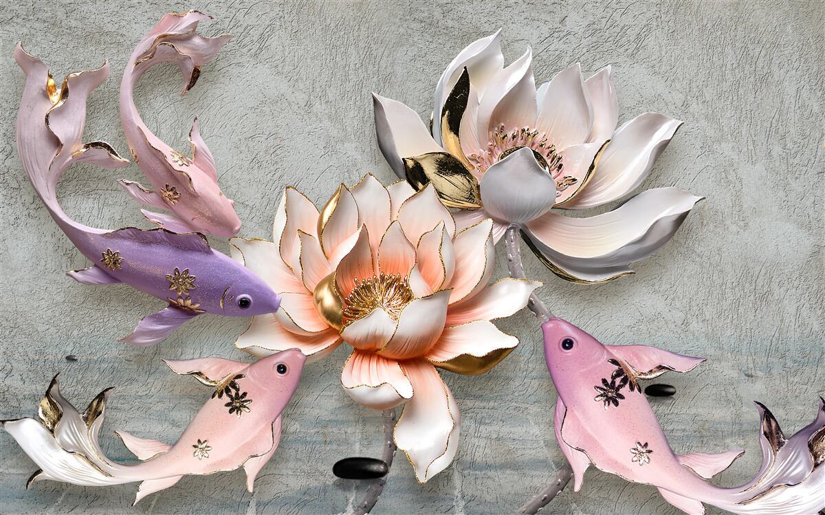 Fototapeten Blumen in der Nähe des Sees, wo Schwäne schwimmen