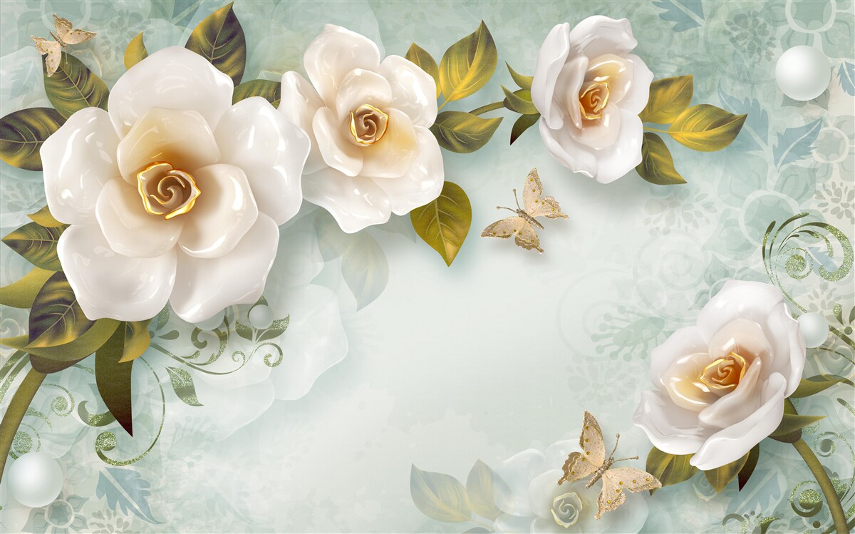 Fototapeten Rosen im beige Lack