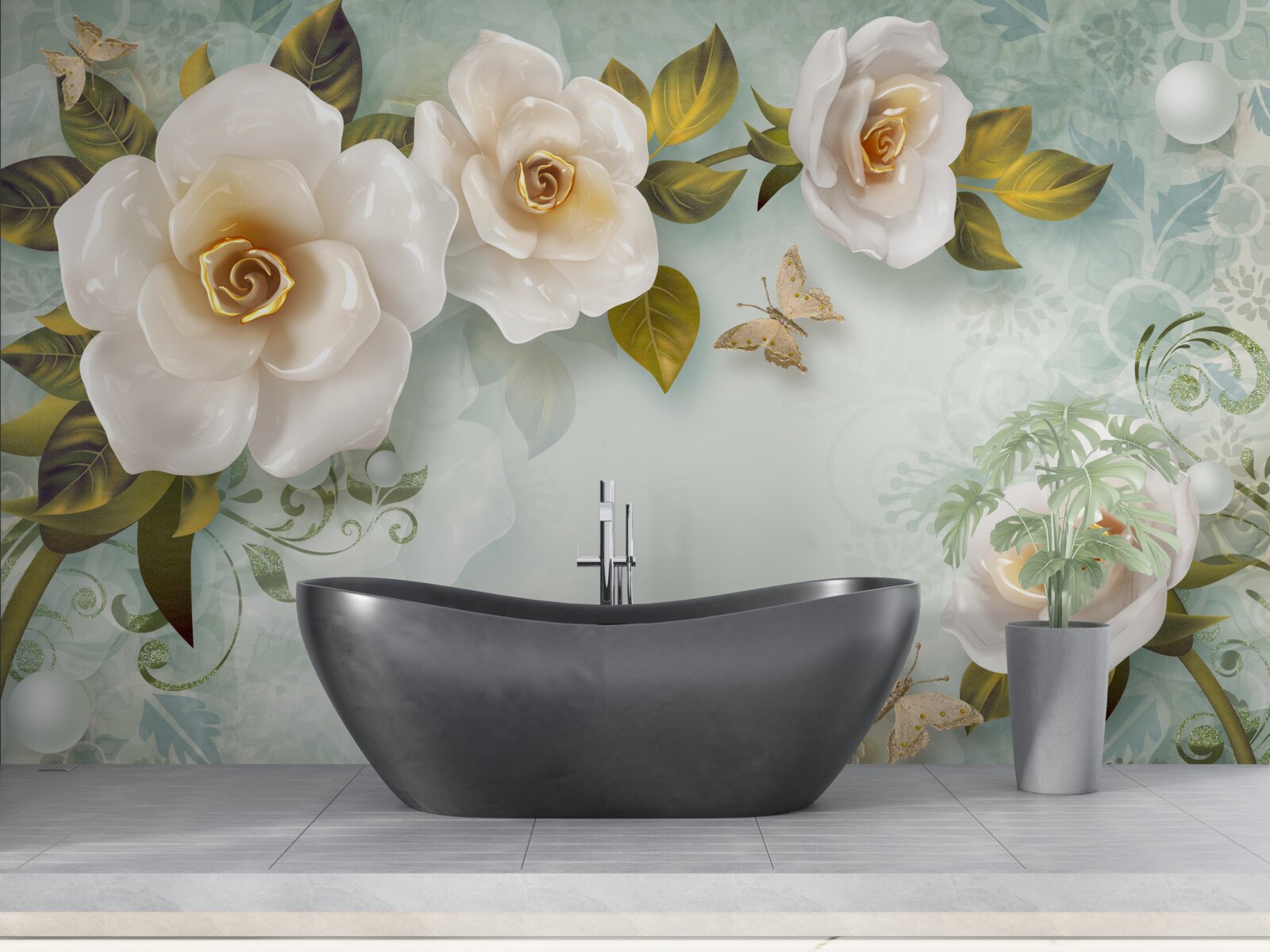 Fototapeten Rosen im beige Lack