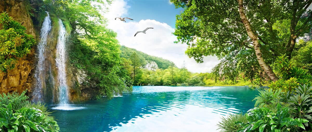 Fototapeten Die fabelhafte Schönheit der Natur ist das Schwimmen im Wasserfall und am See