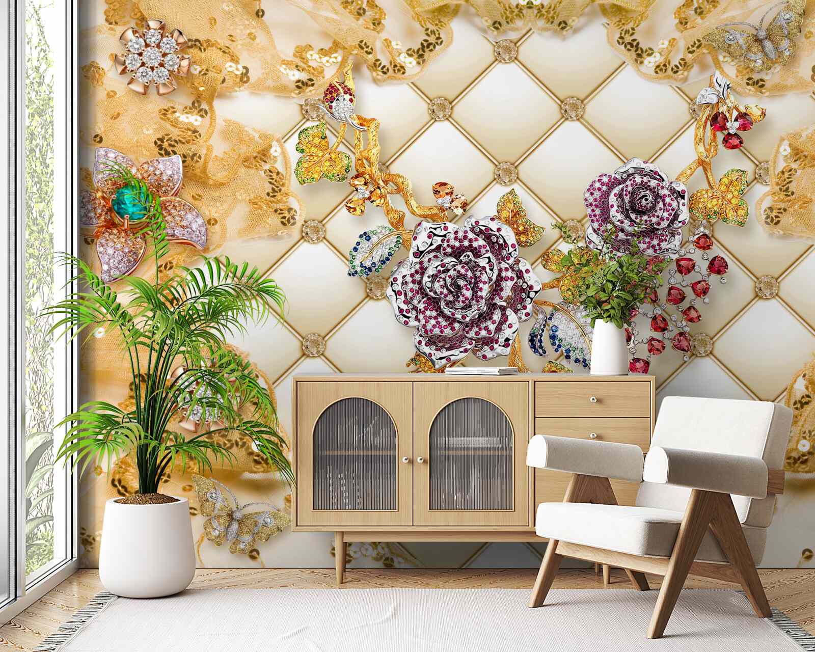 Fototapeten Herbstblumen aus Gold und Stein