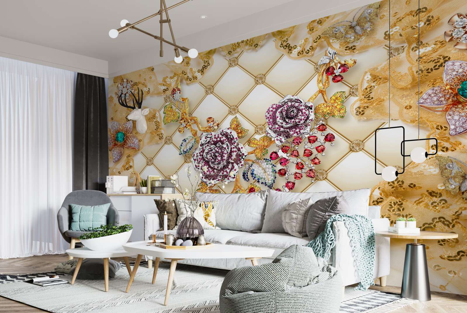 Fototapeten Herbstblumen aus Gold und Stein