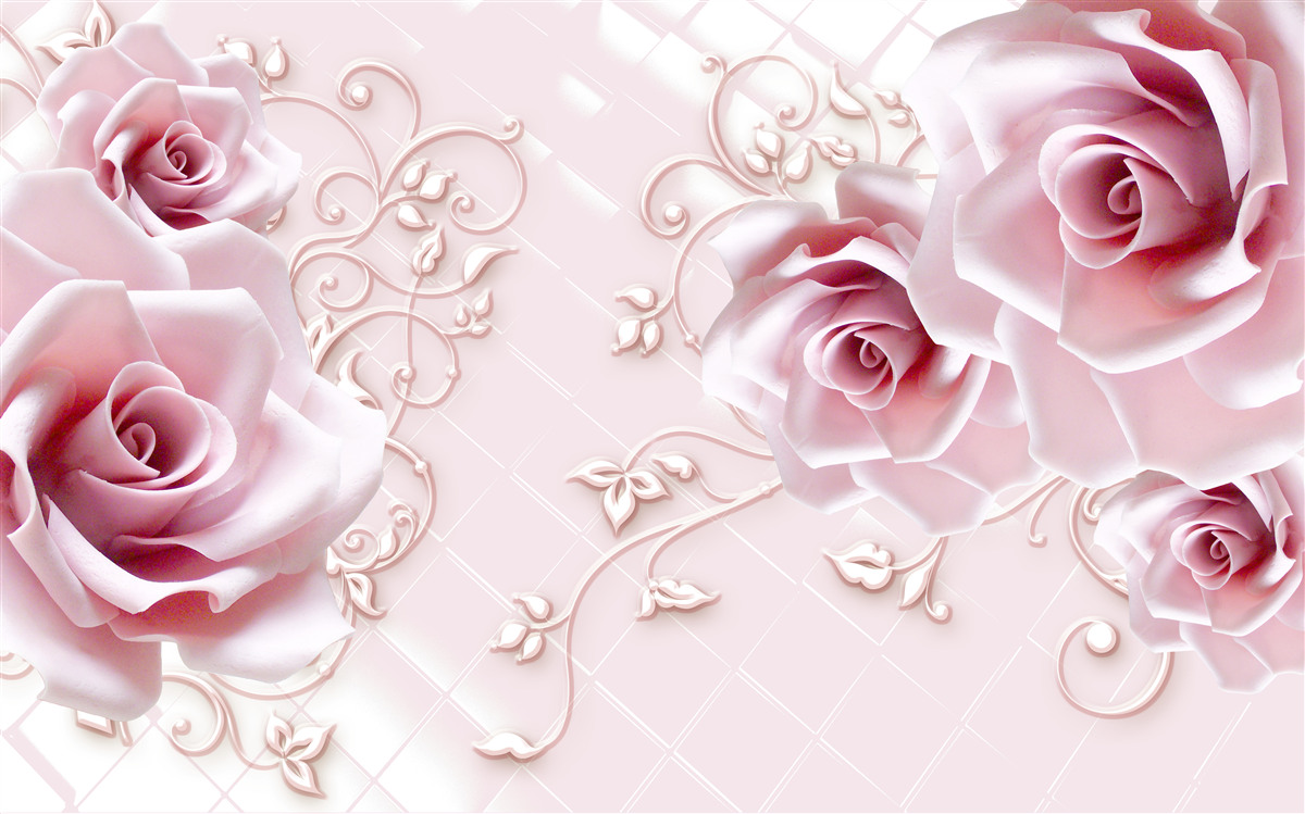 Fototapeten rosa Rosen auf einem zarten rosa Hintergrund