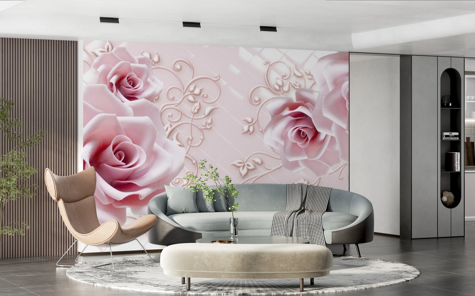 Fototapeten rosa Rosen auf einem zarten rosa Hintergrund
