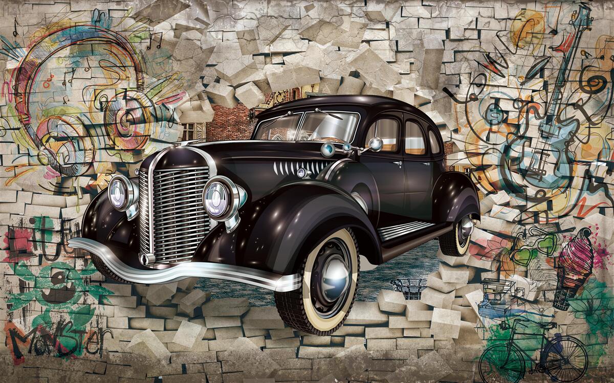 Fototapeten Schwarzes Auto aus der Vergangenheit