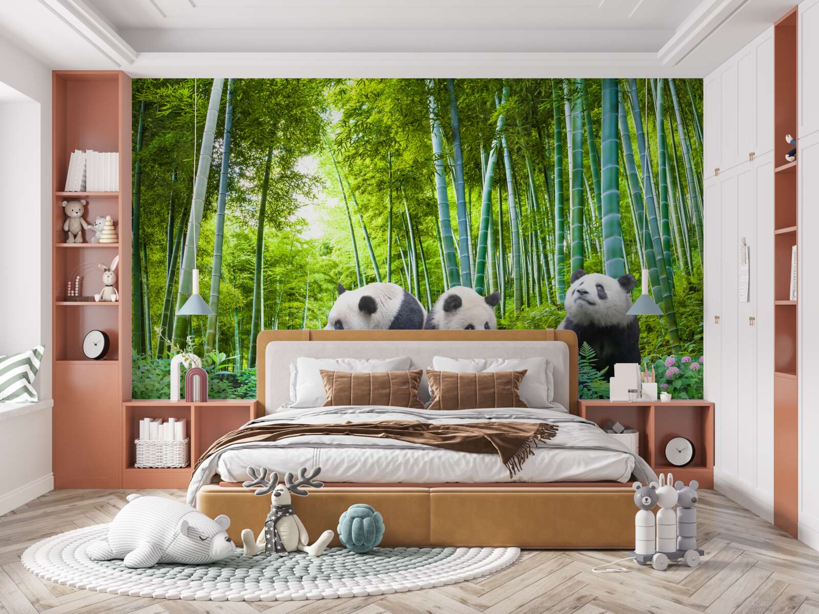 Fototapeten Es gibt drei Pandas im Wald