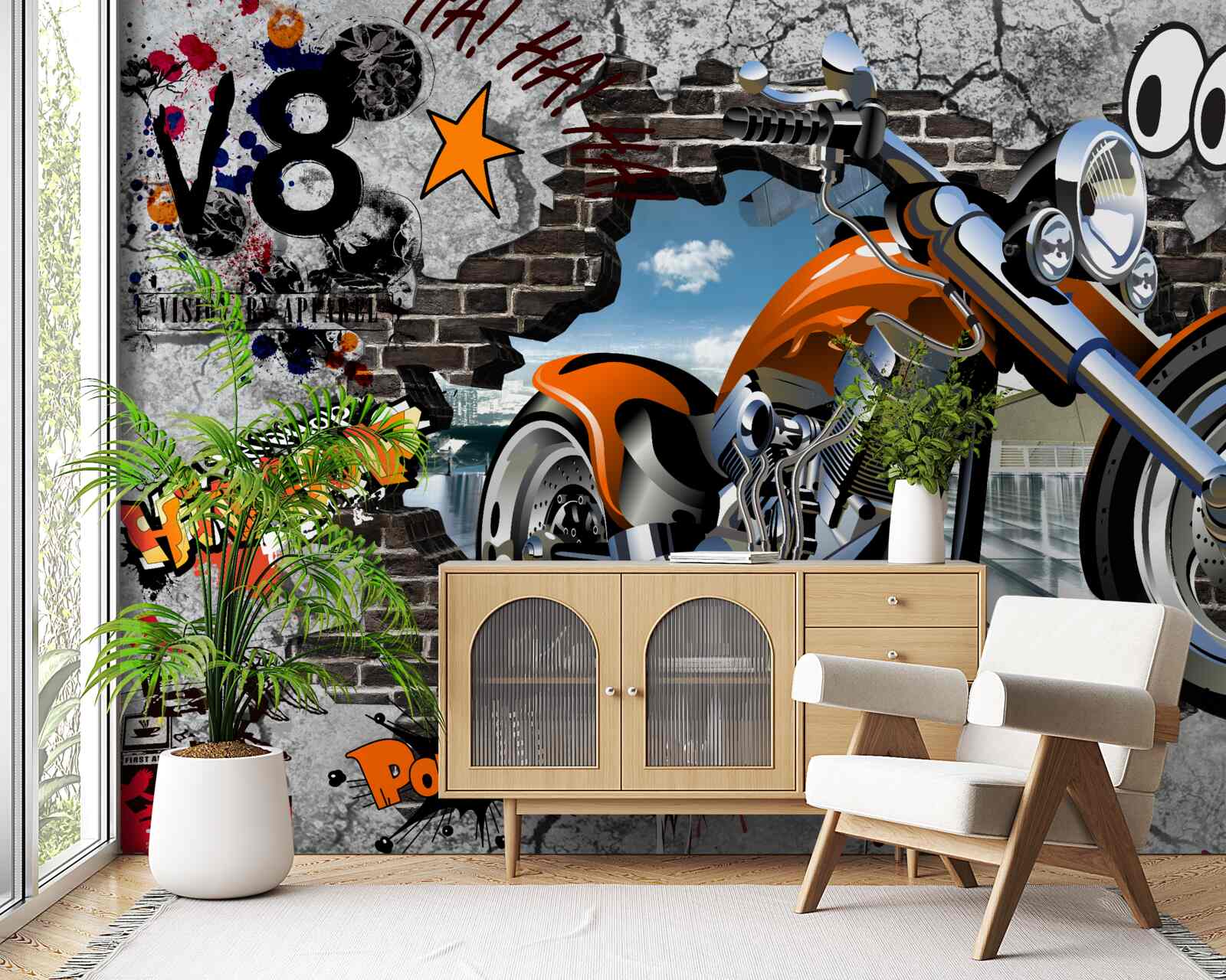 Fototapeten Graffiti in Form eines Motorrads