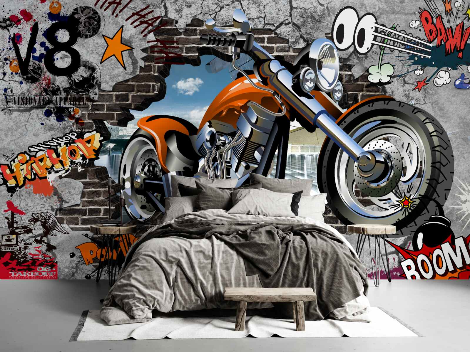 Fototapeten Graffiti in Form eines Motorrads