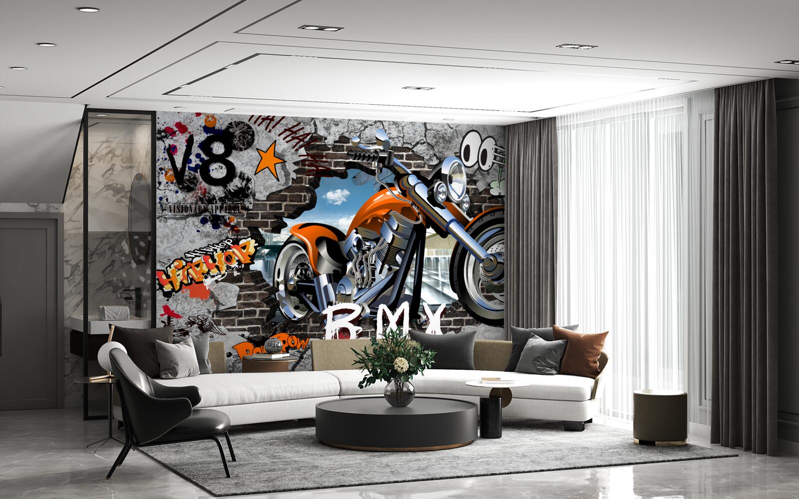 Fototapeten Graffiti in Form eines Motorrads