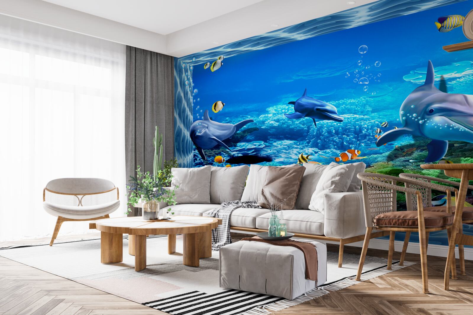 Fototapeten Delfine leben in der Unterwasserwelt