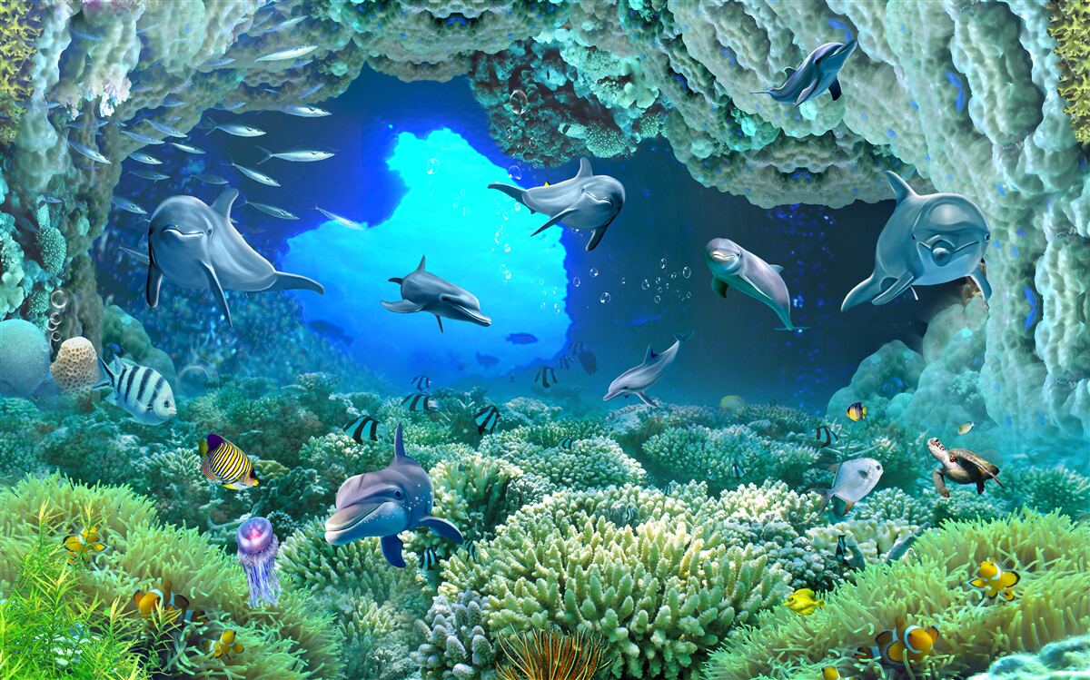 Fototapeten Wasserhöhlen werden von Delfinen bewohnt