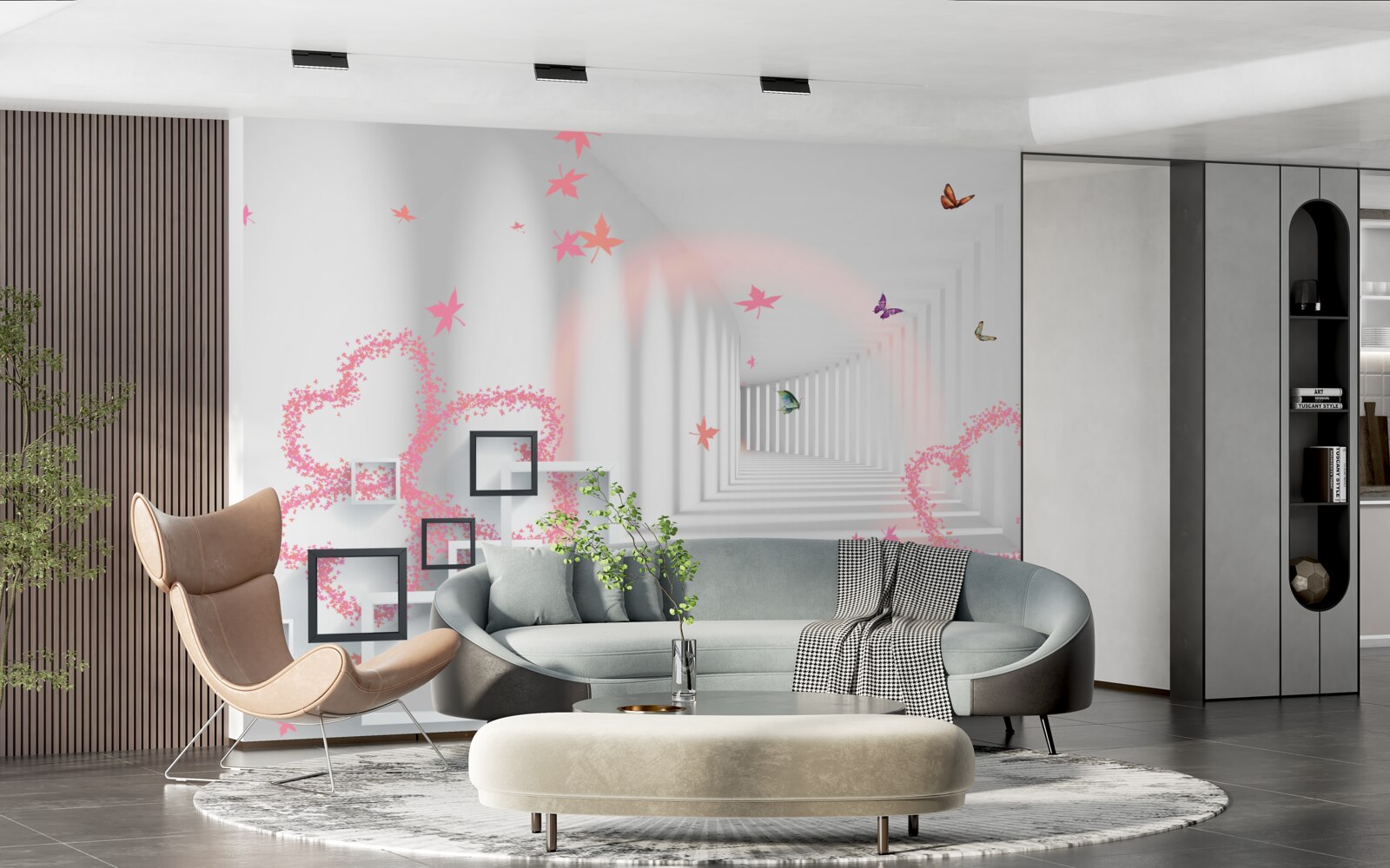 Fototapeten abstrakte Schmetterlinge in Form von rosa Herzen