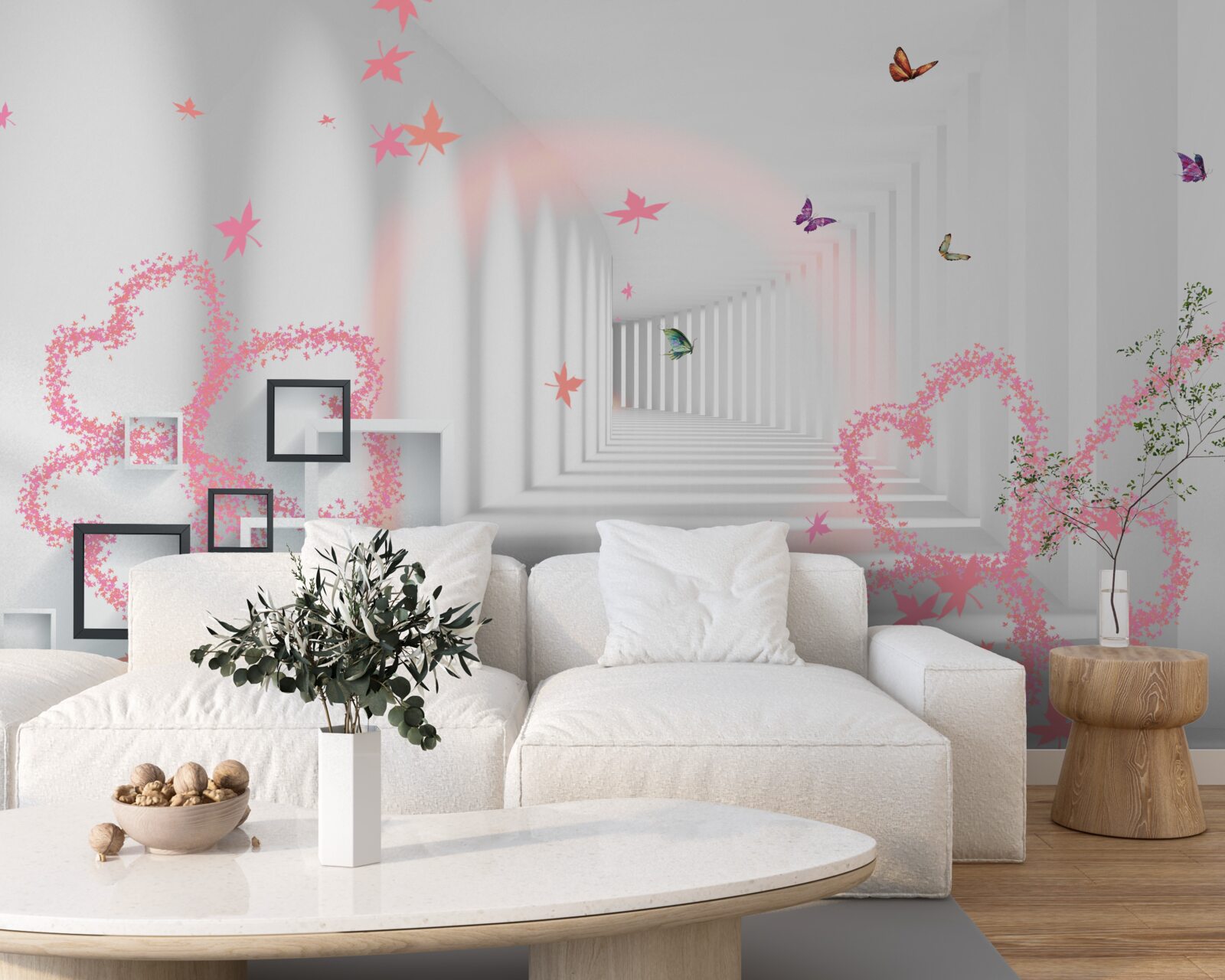Fototapeten abstrakte Schmetterlinge in Form von rosa Herzen