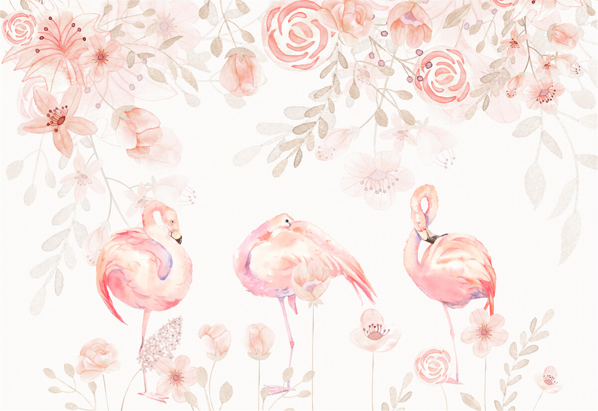 Fototapeten Rosa Flamingos und Knospen