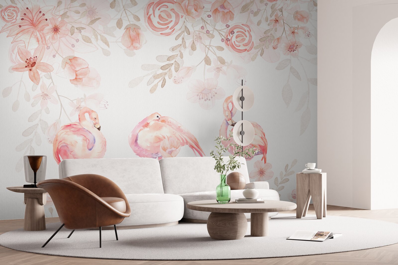 Fototapeten Rosa Flamingos und Knospen