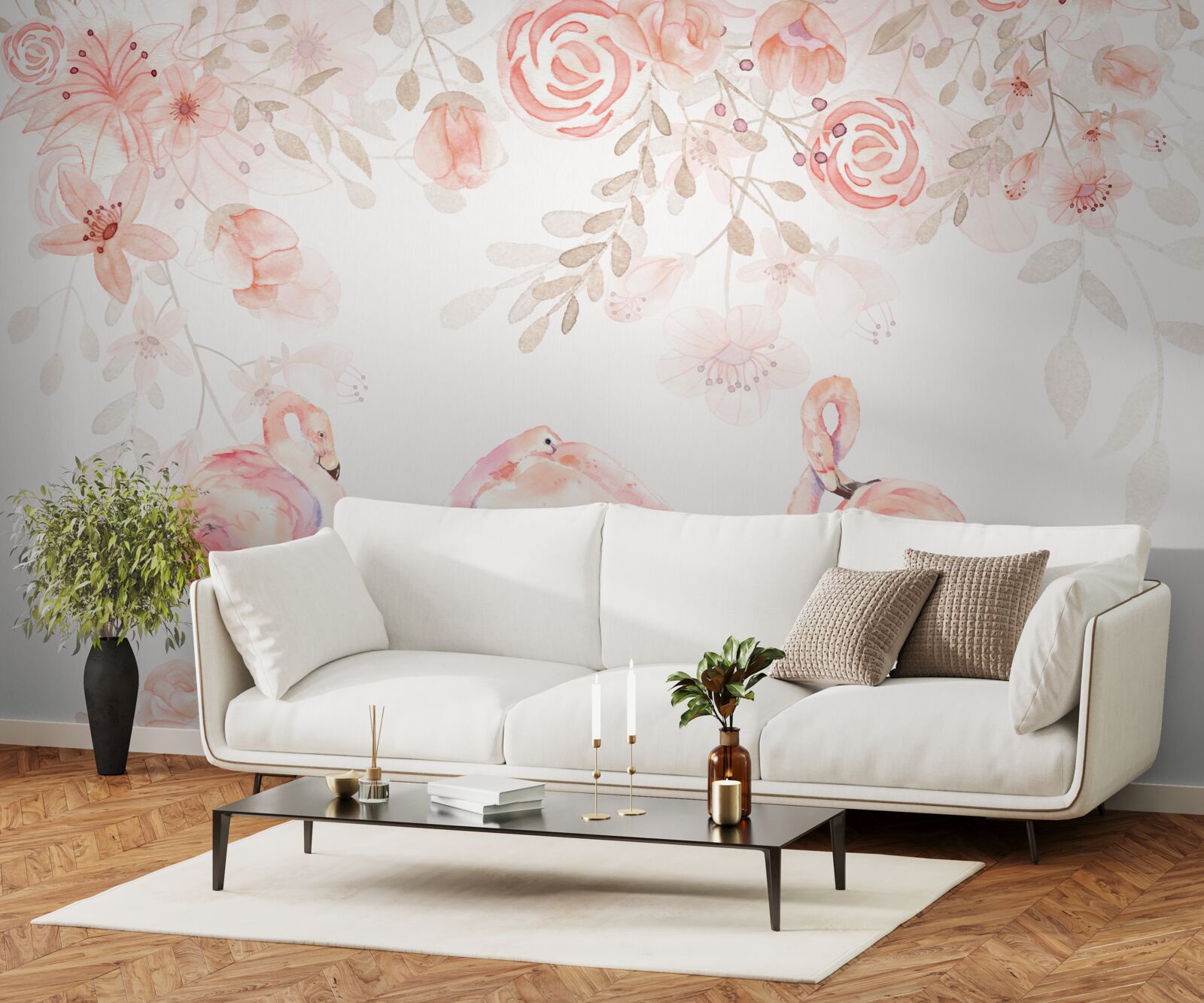 Fototapeten Rosa Flamingos und Knospen